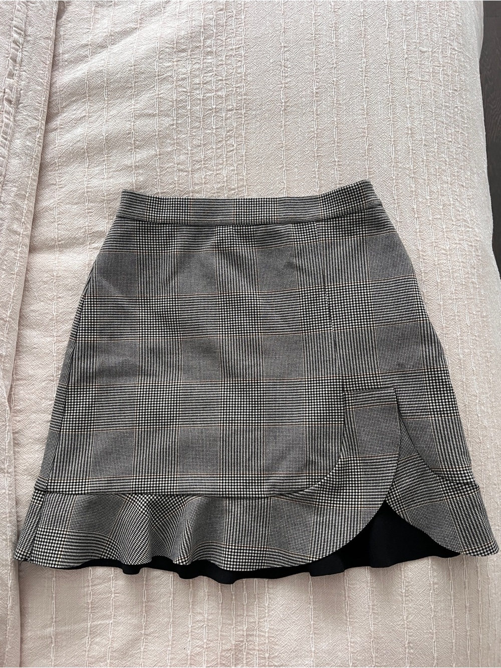 Zara Black and Gray Plaid Mini Skirt with Ruffle Hem